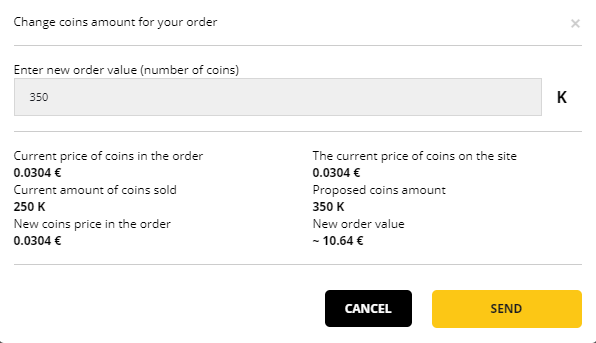 Zmiana ilości coins