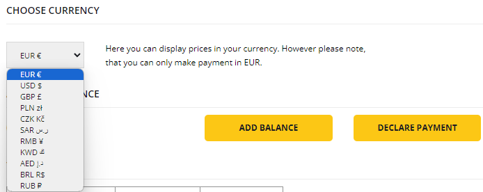 Choose currency