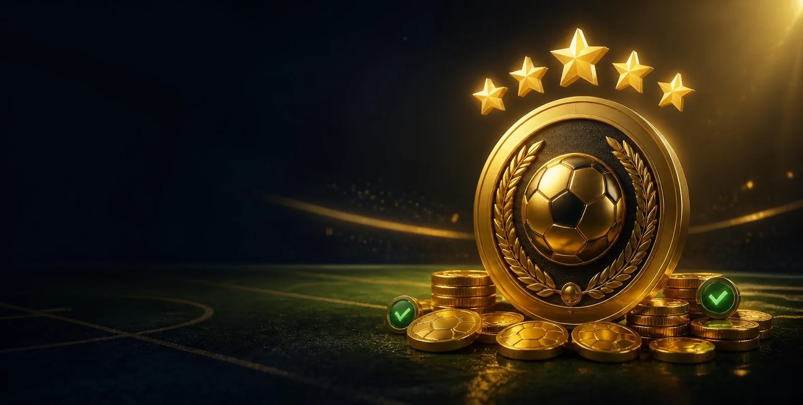 Gouden zegel met vijf sterren op een stapel coins