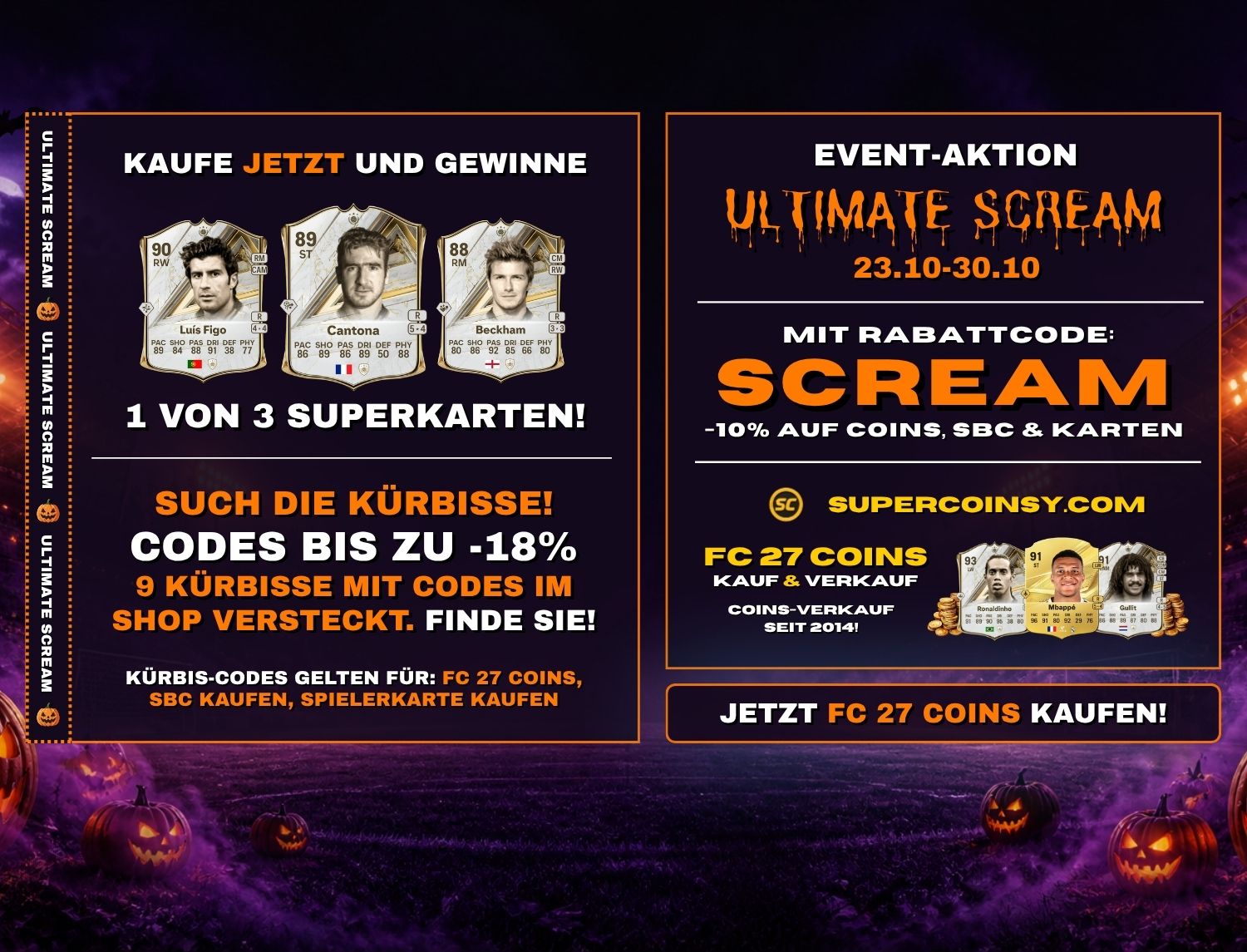 ULTIMATE SCREAM Aktion: FC 27 Coins -10%, Kürbis-Codes & Karten zu gewinnen