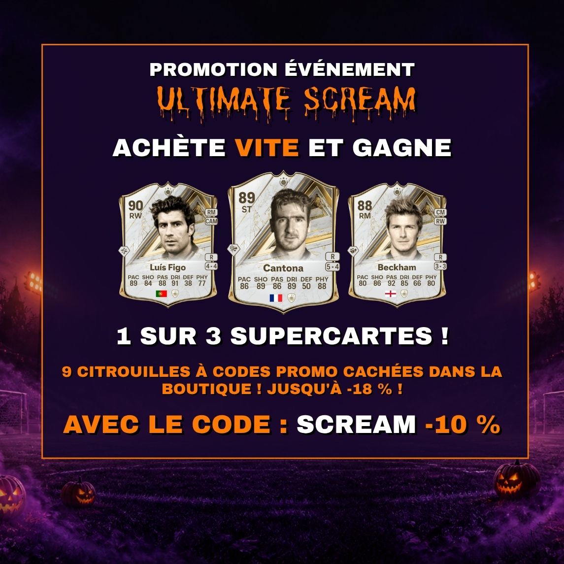 Promo ULTIMATE SCREAM : FC 27 Coins -10 %, codes citrouilles et cartes à gagner