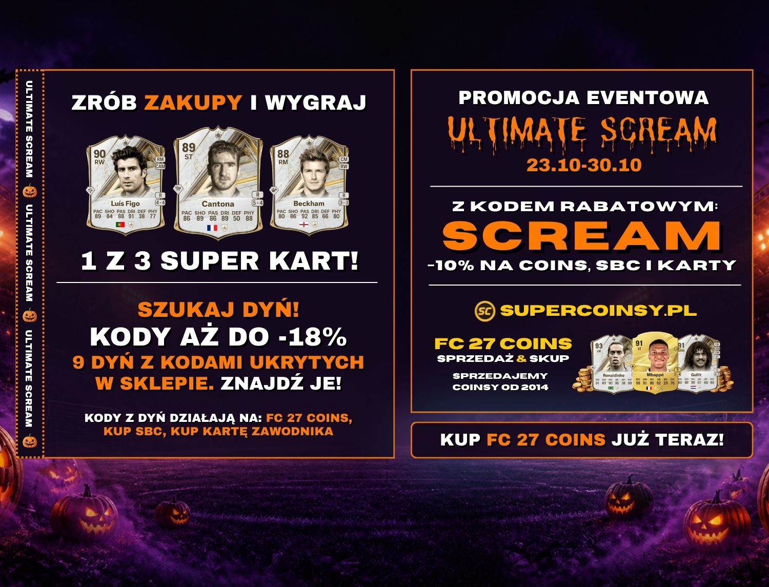 Promocja ULTIMATE SCREAM: FC 27 Coins -10%, dynie z kodami i karty do wygrania