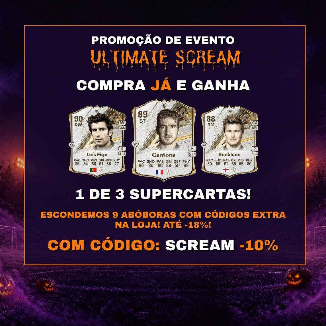 Promo ULTIMATE SCREAM: FC 27 Coins -10%, códigos nas abóboras e cartas para ganhar